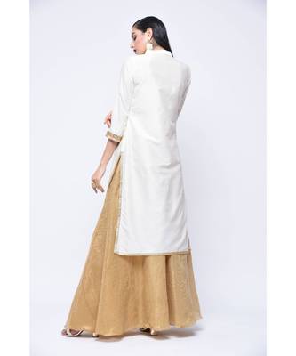 White Floral Print Cotton Stitched Kurta Sets 2
