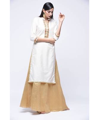 White Floral Print Cotton Stitched Kurta Sets 4