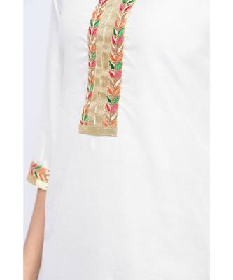 White Floral Print Cotton Stitched Kurta Sets 5
