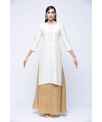 White Floral Print Cotton Stitched Kurta Sets 1