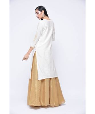 White Floral Print Cotton Stitched Kurta Sets 2