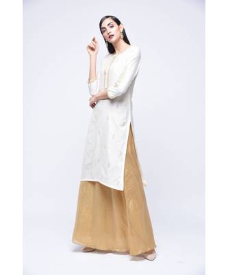 White Floral Print Cotton Stitched Kurta Sets 4