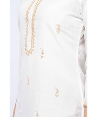 White Floral Print Cotton Stitched Kurta Sets 5