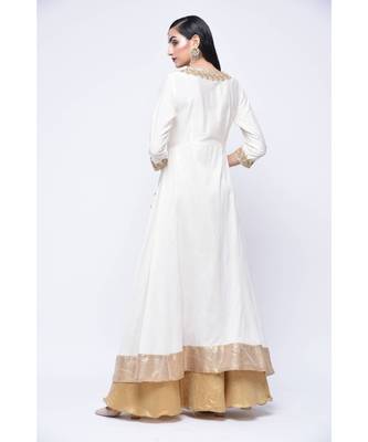 White Floral Print Cotton Stitched Kurta Sets 2