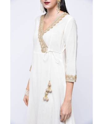 White Floral Print Cotton Stitched Kurta Sets 3