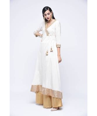 White Floral Print Cotton Stitched Kurta Sets 4