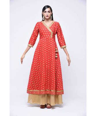 Red Block Print Cotton Stitched Kurta Sets 1