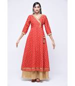 Red Block Print Cotton Stitched Kurta Sets
