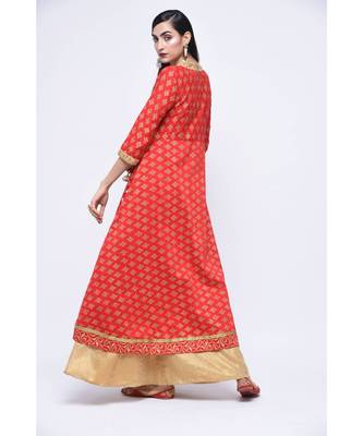 Red Block Print Cotton Stitched Kurta Sets 2