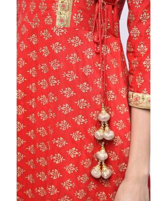Red Block Print Cotton Stitched Kurta Sets 5