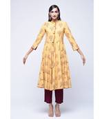 Yellow Block Print Cotton Stitched Kurta Sets