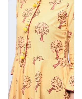 Yellow Block Print Cotton Stitched Kurta Sets 4