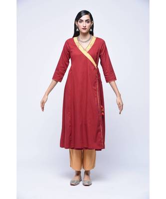 Red Floral Print Cotton Stitched Kurta Sets 1