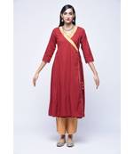 Red Floral Print Cotton Stitched Kurta Sets