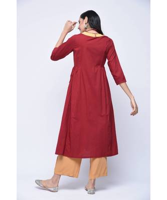Red Floral Print Cotton Stitched Kurta Sets 2