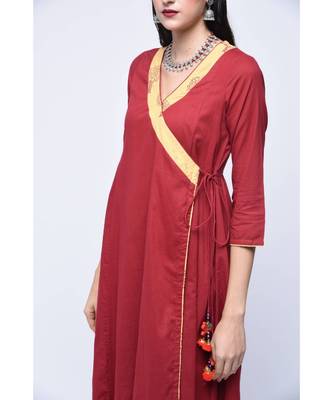Red Floral Print Cotton Stitched Kurta Sets 3