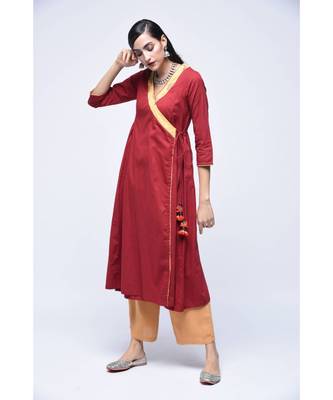 Red Floral Print Cotton Stitched Kurta Sets 4