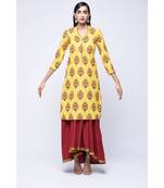 Yellow Block Print Cotton Stitched Kurta Sets