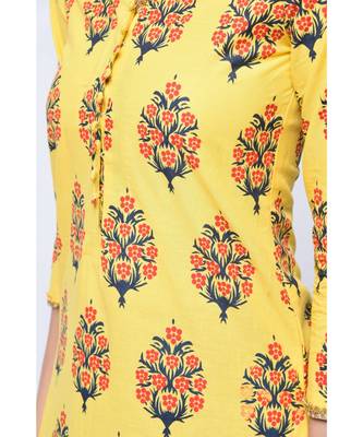 Yellow Block Print Cotton Stitched Kurta Sets 5