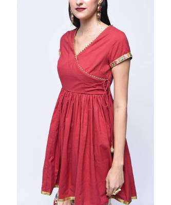 Red Floral Print Cotton Stitched Kurta Sets 3