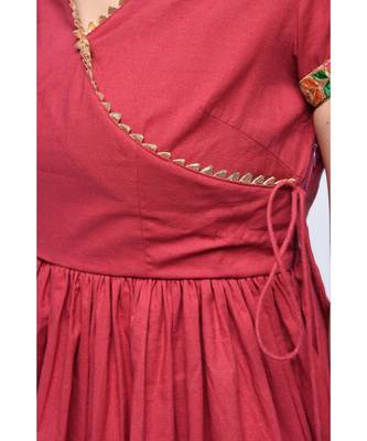 Red Floral Print Cotton Stitched Kurta Sets 5