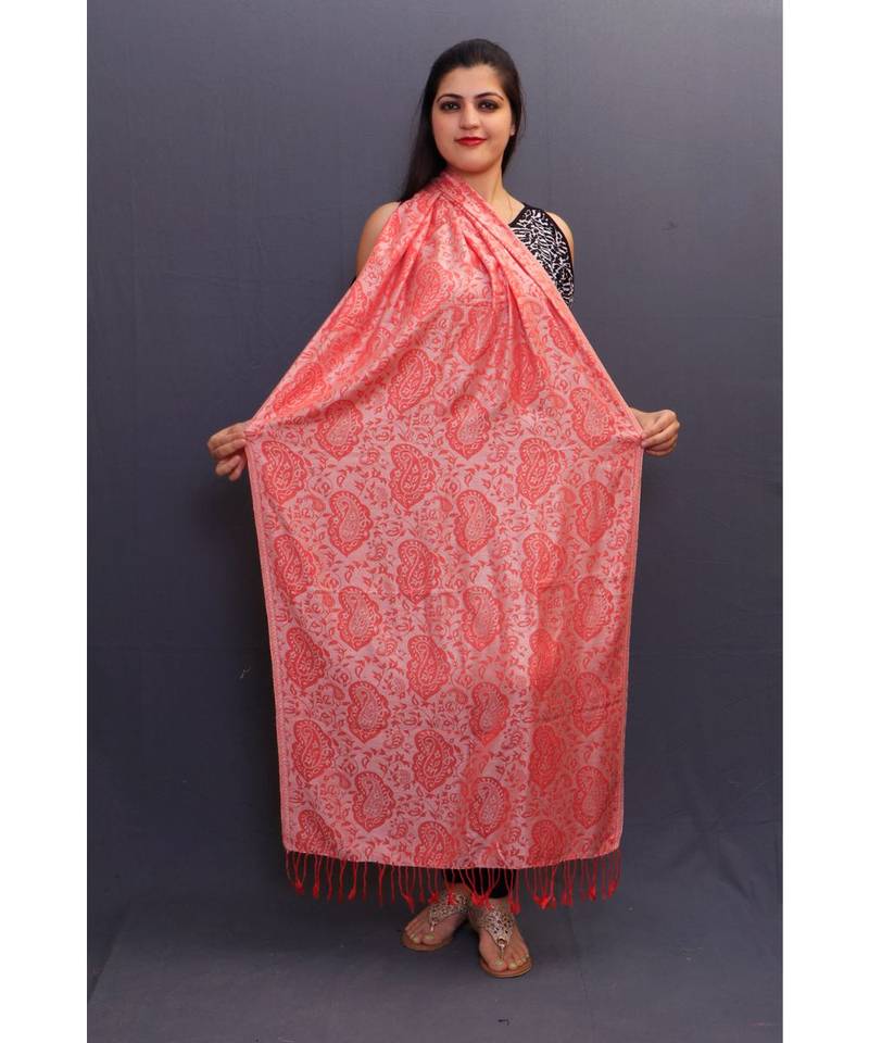 Delicate Wrap Along With Peach Base And Paisleys Looks Elegant When Team Up With Denims Or Suit.