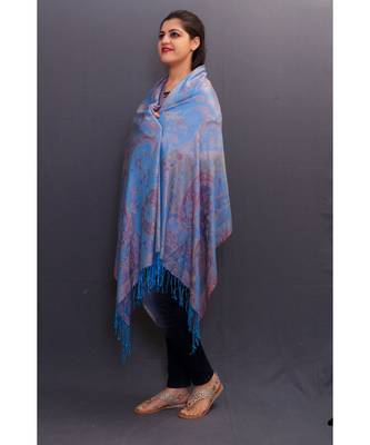 Delicate Wrap Along With Sky Blue Colour Base And Paisley Pattern On Stole Looks Elegant. 3