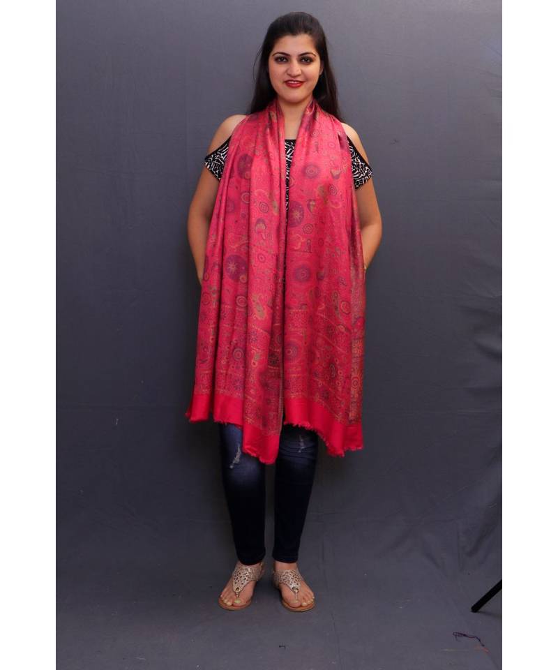Delicate Wrap Along With Fushia Pink Colour Base And Amazing Overall Pattern Looks Quite Unique.