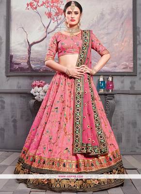 Pink Embroidered Silk Semi Stitched Lehenga 1