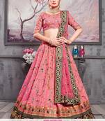 Pink Embroidered Silk Semi Stitched Lehenga