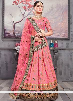 Pink Embroidered Silk Semi Stitched Lehenga 2