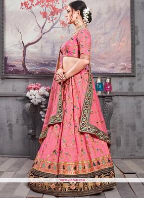 Pink Embroidered Silk Semi Stitched Lehenga 3