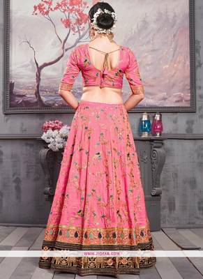 Pink Embroidered Silk Semi Stitched Lehenga 4