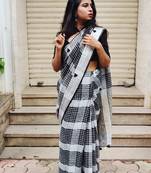Black woven handloom linen saree with blouse