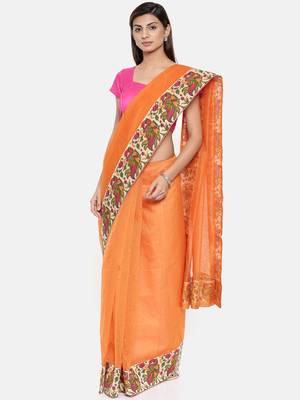 CLASSICATE From The House Of The Chennai Silks Women's Orange Manipuri Kota Saree With Blouse 1