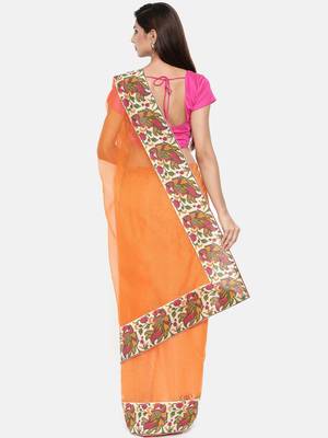 CLASSICATE From The House Of The Chennai Silks Women's Orange Manipuri Kota Saree With Blouse 2