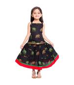 Black Baby Girls Skirt and Top Self Design Hand Block Print