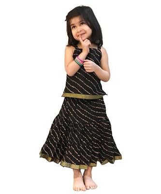 Black Baby Girls Skirt and Top Self Design Hand Block Print 1