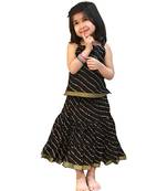 Black Baby Girls Skirt and Top Self Design Hand Block Print