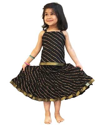 Black Baby Girls Skirt and Top Self Design Hand Block Print 2