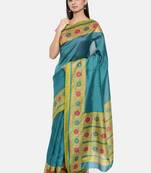 CLASSICATE From The House Of The Chennai Silks Women's Blue Dupion Saree With Blouse
