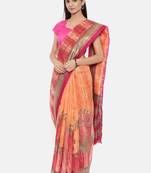 CLASSICATE From The House Of The Chennai Silks Women's Orange Dupion Saree With Blouse