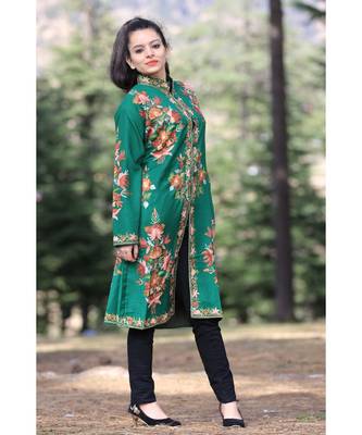 Green Colour New Look With High Quality Wool Aari Work Women Jacket 1