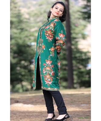 Green Colour New Look With High Quality Wool Aari Work Women Jacket 2