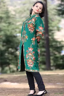 Green Colour New Look With High Quality Wool Aari Work Women Jacket