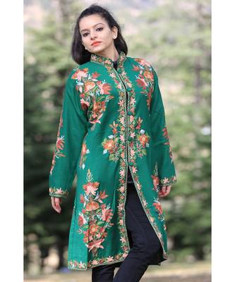 Green Colour New Look With High Quality Wool Aari Work Women Jacket 3