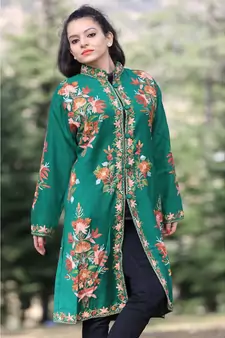 Green Colour New Look With High Quality Wool Aari Work Women Jacket