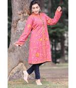 Coral Pink Colour Wool Aari Work Women Jacket With Multi Colour Embroidery