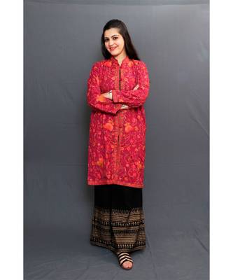 Mauve Colour Kashmiri Aari Work Embroidered Jacket With Beautiful Designer Jall Pattern 1