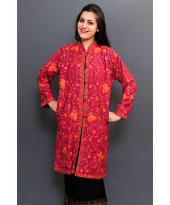 Mauve Colour Kashmiri Aari Work Embroidered Jacket With Beautiful Designer Jall Pattern 2